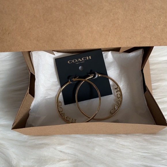 Coach X Jennifer Lopez Signature Hoops Earrings J-Lo Medium 2.25" Logo Gold - Picture 7 of 8